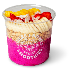 Dragon Fruit Bowl with pineapple banana and strawberry toppings