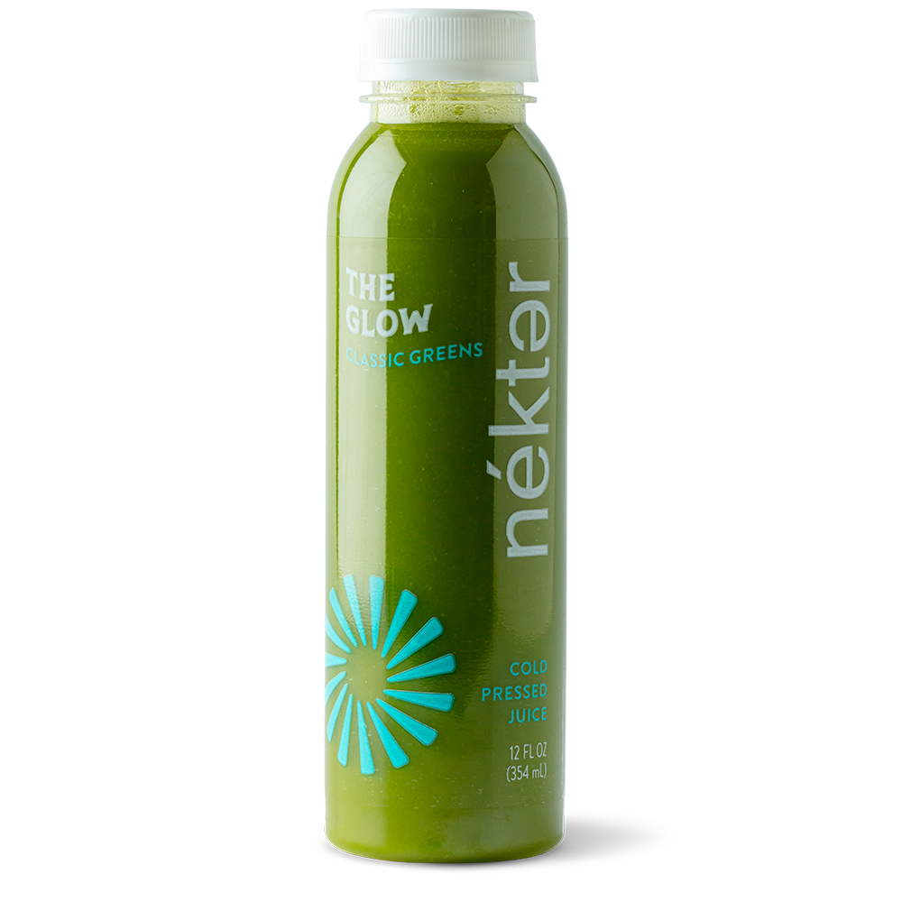 The Glow Classic Greens green juice in a bottle