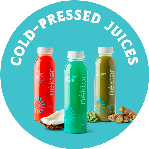 Nekter cold pressed juices three bottled juices pictured 