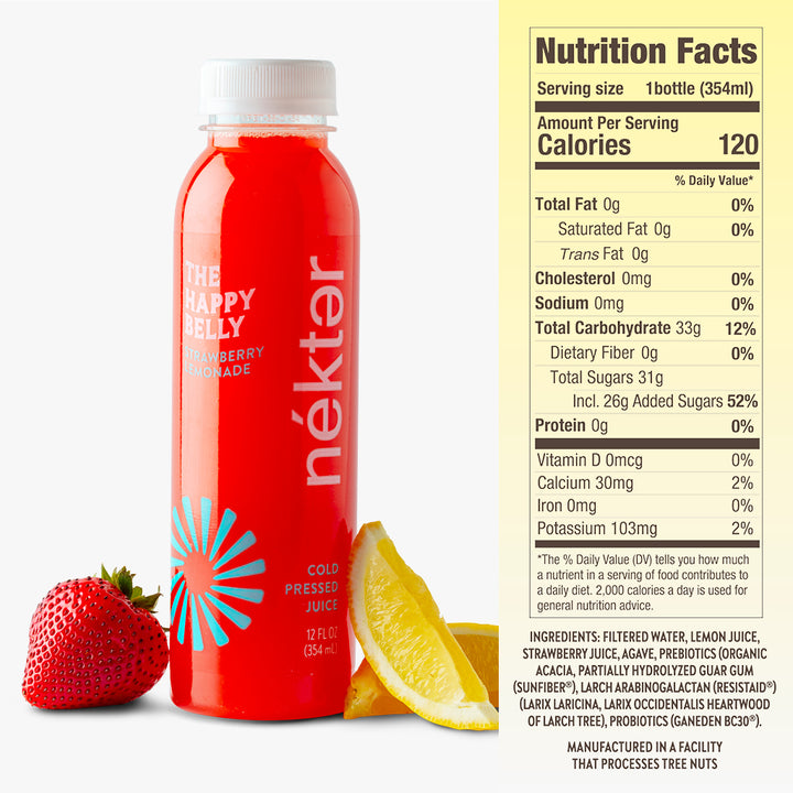The Happy Belly Grab N Go Bottle with nutritionals