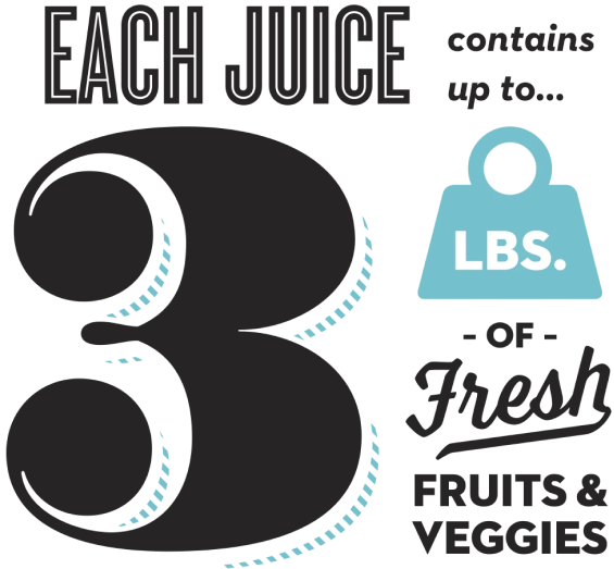 Each juice contains up to 3lbs of fruits and veggies