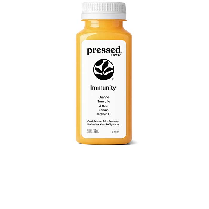Pressed Juicery Immunity juice bottle on a white background
